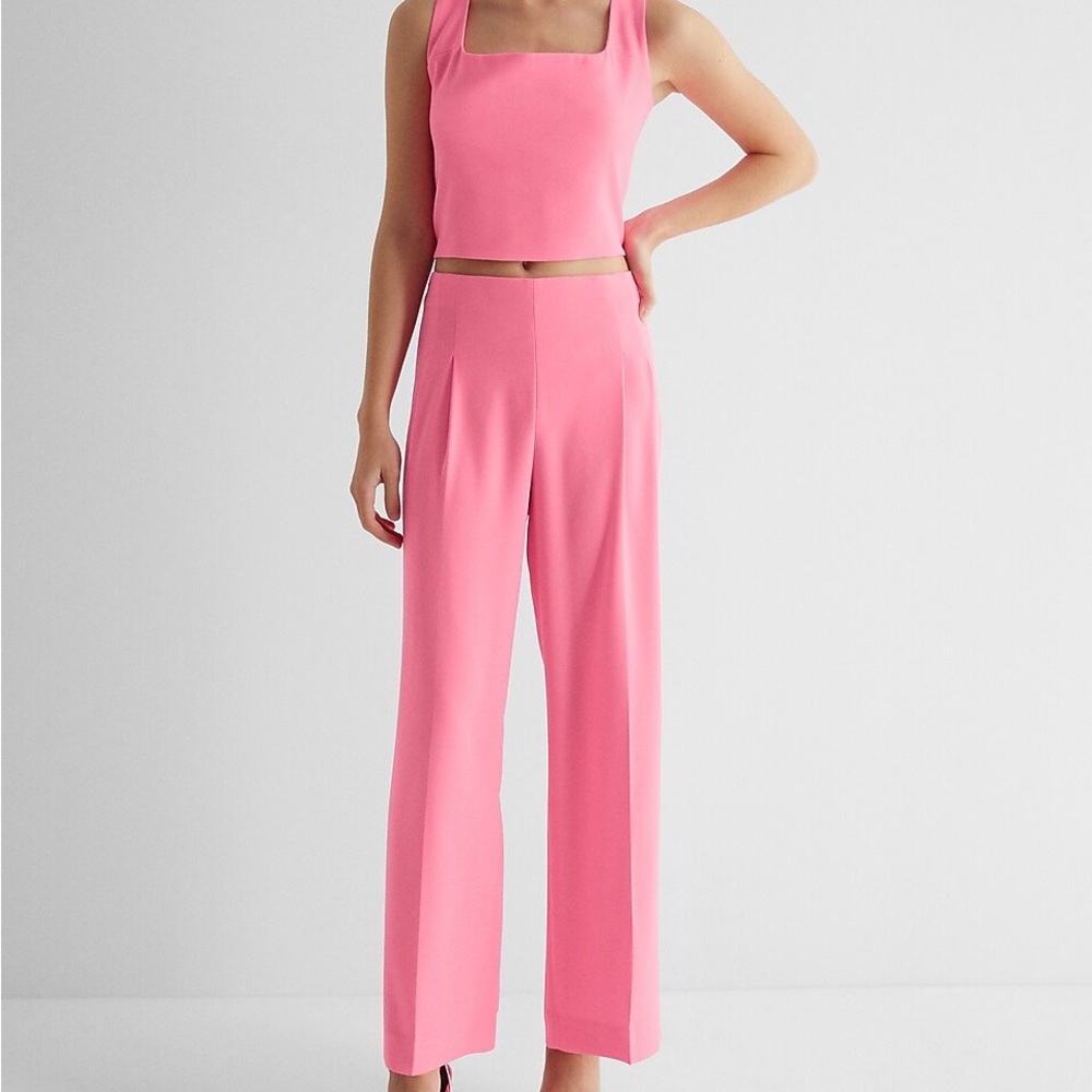 Express Stovepipe Super High Waist.. Pink Wide Leg w/ matching side zip cami